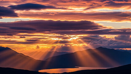 Dramatic Sunset Clouds with Vibrant Orange, Pink and Purple Sky in Cinematic Evening Light