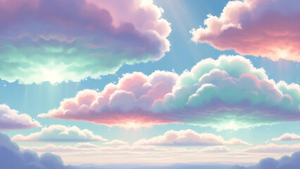 Dreamy Surreal Fantasy Sky with Oversized Cotton Clouds in Soft Pastel Glow