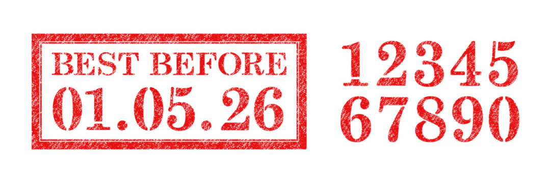 Vector red rubber stamp Best Before with set of numbers on the white background.