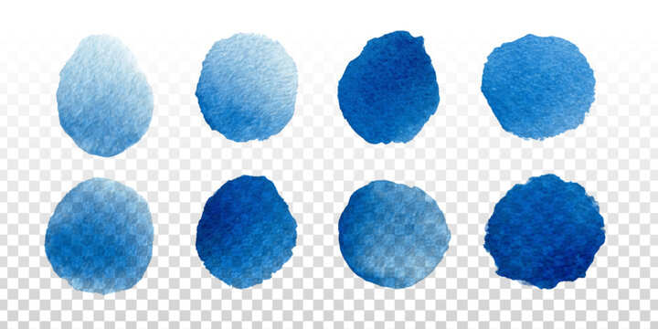 Vector set of blue watercolor stains isolated on the transparent background.