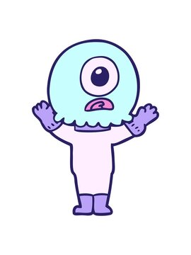 shine light effect animation of cartoon cyclops alien spaceman