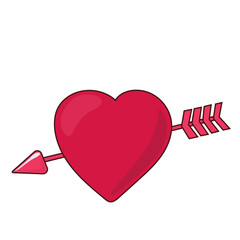 Cartoon Red Heart with Arrow Valentine Day Greeting Icon