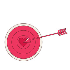 Cartoon Red Heart Target with Arrow Valentine Day Greeting Icon
