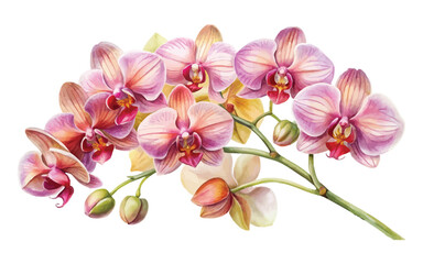 Watercolor Pink Orchid Floral Branch Vector Illustration