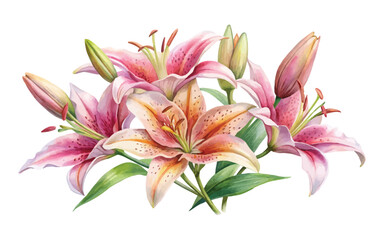 Watercolor Pink Lily Floral Bouquet Vector Illustration