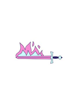 flashy sales animation of hand drawn quirky cartoon flaming sword
