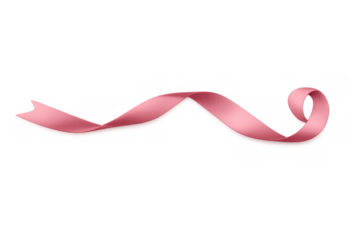 Pink silk ribbon curling and flowing, symbolizing breast cancer awareness, celebration, and gift decoration. Isolated with transparent background