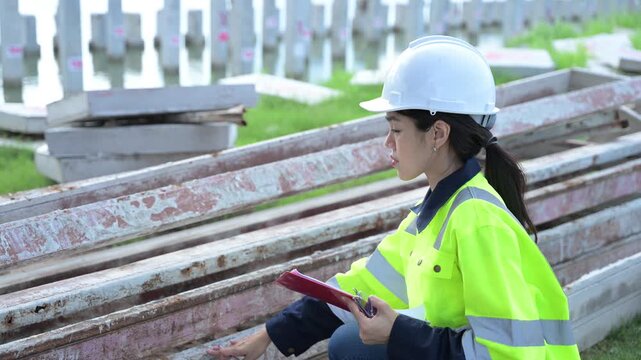 Asian engineer working at site of a large building project,Thailand people,Work overtime at construction site,Team of engineer discus at site