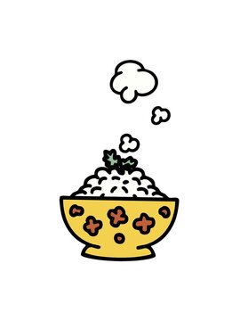 jiggle motion animation of steamed rice in patterned bowl