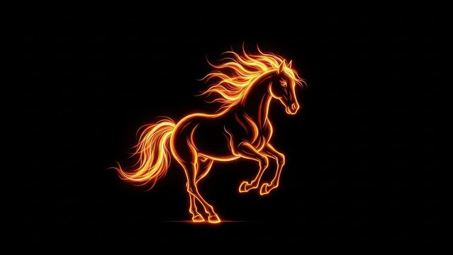 Vibrant glowing fire horse running abstract illustration. Dynamic digital artwork representing energy and passion. Chinese zodiac symbol graphic.