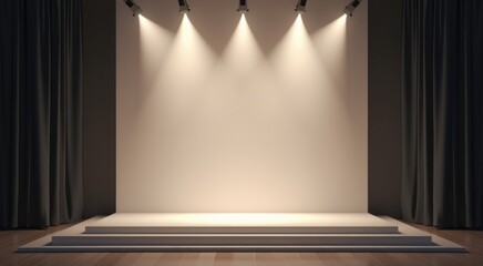 A of a stage with spotlights and a podium
