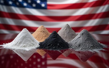Patriotic Powder Piles: A striking arrangement of five differently colored powder piles sits prominently against the backdrop of the American flag, signifying diverse elements with a shared heritage.