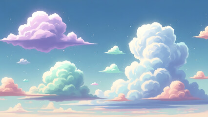 Dreamy Surreal Fantasy Sky with Oversized Cotton Clouds in Soft Pastel Glow