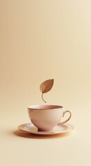 Obraz premium Cup of tea with a leaf sticking out of it