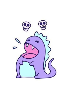 spinning skulls animation of cartoon of a joyful dinosaur