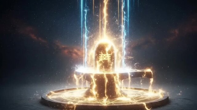 Shivling spiritual animation for Maha Shivratri festival with glowing Shiva lingam divine energy meditation Hindu devotion worship cosmic scene