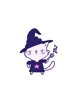 starburst effect animation of a magical amazing cartoon cat wizard