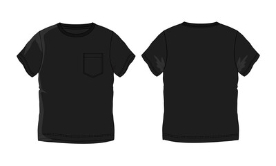 Short sleeve black color t shirt vector illustration template front and back