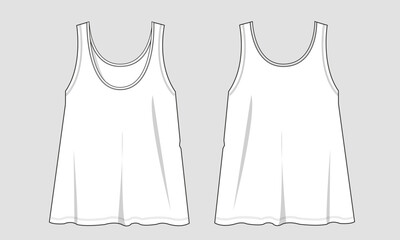 Tank top technical drawing fashion flat sketch vector illustration template for ladies