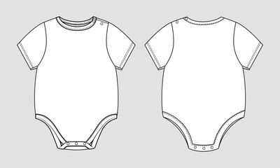 Baby Bodysuit Flat Sketch - Front and Back Views for Apparel Design