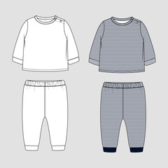 Flat Lay Illustration of Baby Long Sleeve Tops and Pants Set 