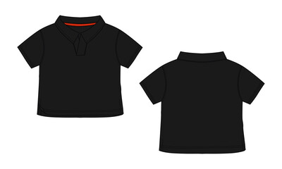 Short sleeve polo shirt technical drawing fashion flat sketch vector illustration black color  template for baby boys