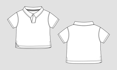 Short sleeve polo shirt technical drawing fashion flat sketch vector illustration template for baby boys