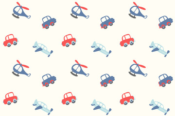 Playful Hand-Drawn Vehicle Pattern for Children's pattern Background