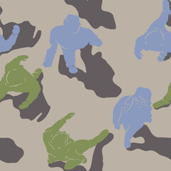 Overhead View of People Walking with Watercolor Effect seamless pattern background