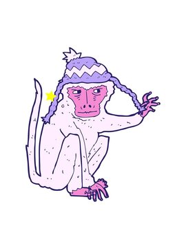 twinkling stars effect animation of cartoon monkey wearing hat
