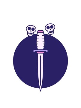 spinning skulls animation of an iconic tattoo style image of a dagger