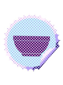 jiggle motion animation of Rice bowl circular peeling sticker illustration