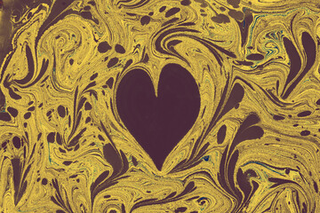 Ebru  marbling  background with heart shape. Unique art  Liquid marbling