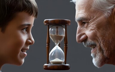 Timeless Connection: A young boy and a senior man engage in a poignant moment of shared contemplation.
