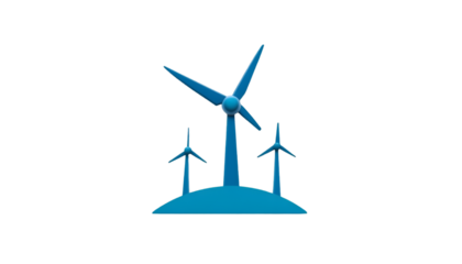 A graphic illustration of wind turbines on a hill against a black background