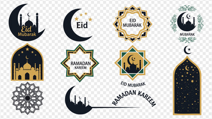 Ramadan Kareem and Eid Mubarak Islamic holiday icons