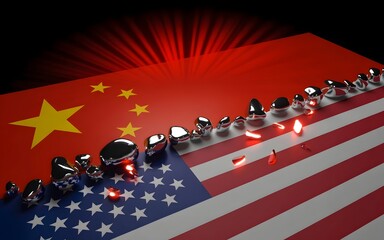 Metaphorical Intersection: Symbolic imagery depicts the complex relationship between two prominent nations, with a unique visual narrative.