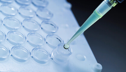 medical, test tubes with blue liquid in laboratory