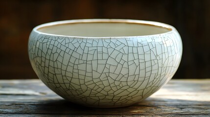Cracked Ceramic Bowl: An elegant ceramic bowl with a unique cracked pattern sits gracefully. The intricate design and craftsmanship. Showcasing the beauty of simplicity and artistry.