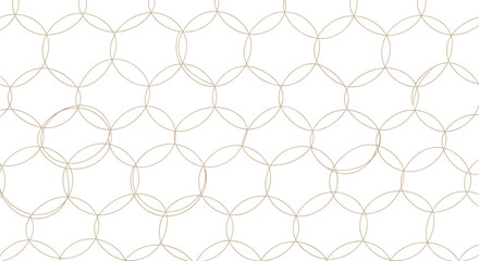 Fototapeta premium Abstract geometric pattern consisting of multiple overlapping thin gold circles on white background for decorative wallpaper.