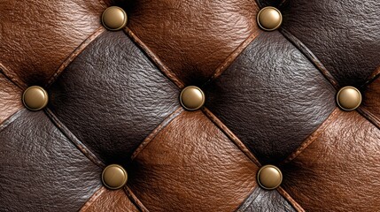 A brown and tan leather couch with a pattern of brown and tan. The leather is embossed with gold buttons, giving it a luxurious and elegant appearance