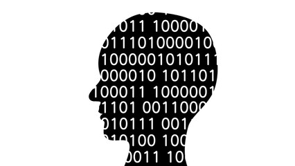 コンピューター言語と人工知能（横顔_黒01）のイメージイラスト	