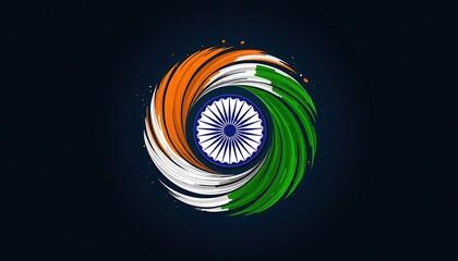 Indian Flag in artistic view: A captivating abstract illustration, presenting the Indian flag's vibrant tricolor in a dynamic, circular design with the Ashok Chakra at its heart.