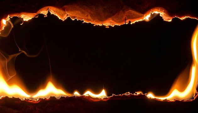 A vivid depiction of flames licking the edges of dark paper, creating a dramatic contrast