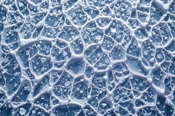 Abstract Winter Ice Crystal Texture: A Serene and Detailed Macro View of Frozen Water with Soft Lighting and Copy Space, Perfect for Seasonal Designs