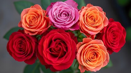 Obraz premium Beautiful bouquet of fresh red and pink roses