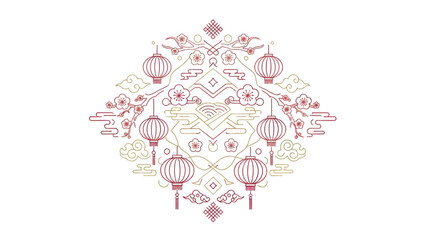 Chinese Lanterns Floral Pattern Design 1.