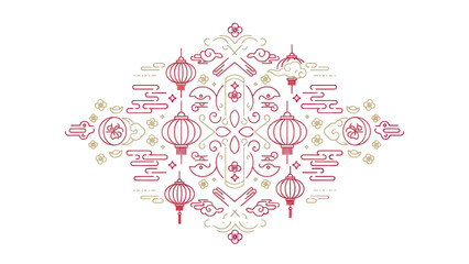 Chinese Lanterns Mandala Design Element.