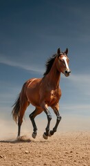 Obraz premium A magnificent stock horse at a full run across arid open country, showcasing the dynamic power and speed of the western gallop ,movement ,animal ,motion