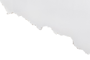 Torn white paper strip with rough edges revealing bright white space below isolated on transparent background